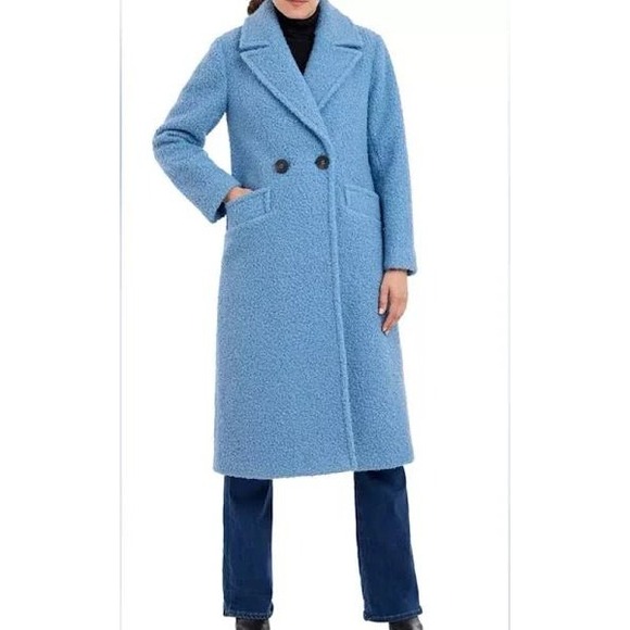 BCBGeneration Coat Misty Blue Boucle Winter Overcoat Textured Outerwear Small - Picture 1 of 14